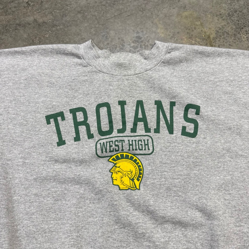 Gildan Sweatshirt Mens XXL Gray Trojans West High Graphic Crewneck Heavyweight